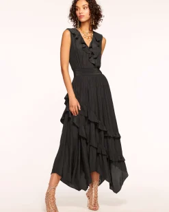 Clearance Ramy Brook Hadlee Ruffled Midi Dress Black
