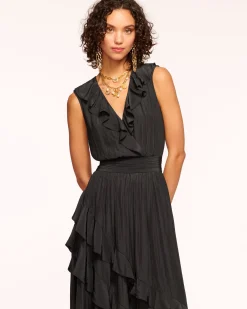 Clearance Ramy Brook Hadlee Ruffled Midi Dress Black