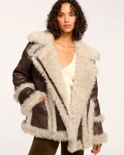 Clearance Ramy Brook Hal Faux Shearling Coat Brownshearling