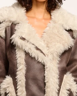 Clearance Ramy Brook Hal Faux Shearling Coat Brownshearling