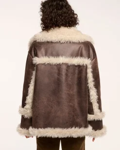 Clearance Ramy Brook Hal Faux Shearling Coat Brownshearling