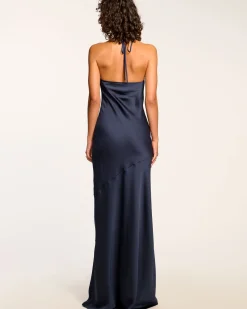 Discount Ramy Brook Haleigh Cowl Neck Halter Gown Navy