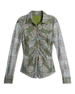 Sale Ramy Brook Hamilton Mesh Long Sleeve Top Sagetartan