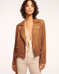 Clearance Ramy Brook Henrietta Faux Suede Motorcycle Jacket Saddle