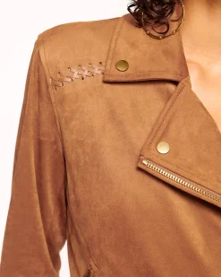 Clearance Ramy Brook Henrietta Faux Suede Motorcycle Jacket Saddle