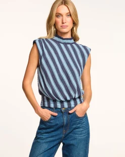Outlet Ramy Brook Herminia Mock Neck Top Bluestripe