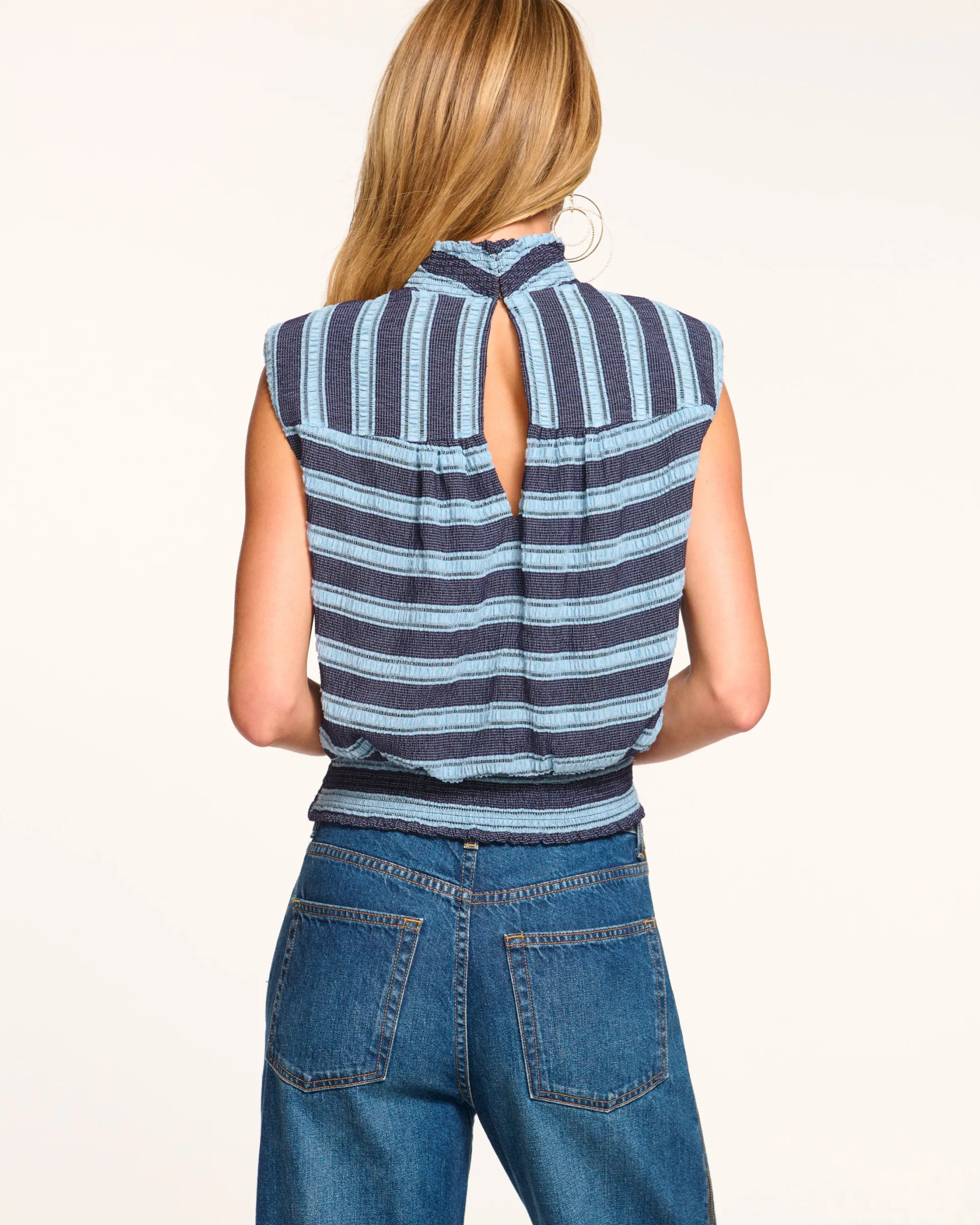 Outlet Ramy Brook Herminia Mock Neck Top Bluestripe