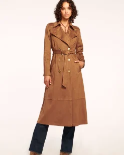 Outlet Ramy Brook Hermione Faux Suede Trench Coat Saddle