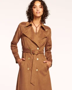 Outlet Ramy Brook Hermione Faux Suede Trench Coat Saddle