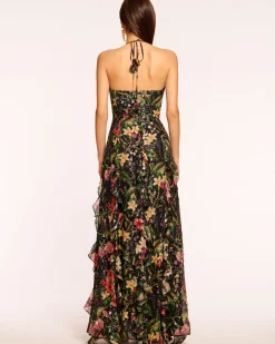 Outlet Ramy Brook Idella Ruffle Halter Gown Midnightfloral