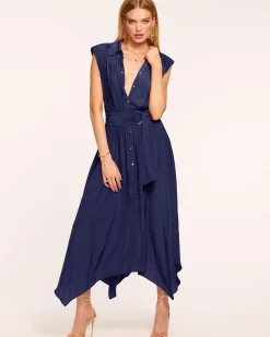 Outlet Ramy Brook Ivy Belted Midi Dress Springnavy