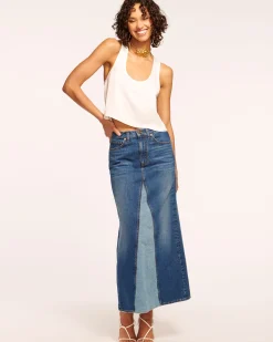 New Ramy Brook Jannie Two-Tone Denim Maxi Skirt Tonalwash