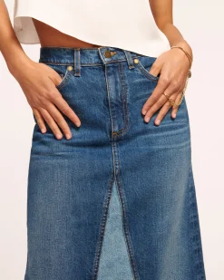 New Ramy Brook Jannie Two-Tone Denim Maxi Skirt Tonalwash