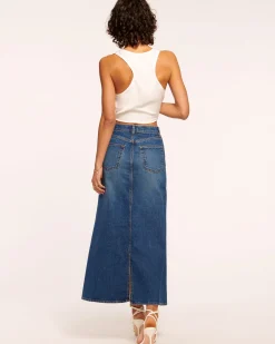 New Ramy Brook Jannie Two-Tone Denim Maxi Skirt Tonalwash