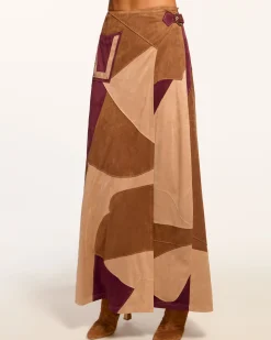 Sale Ramy Brook Jeannie Patchwork Faux Suede Skirt Pinotpatchwork