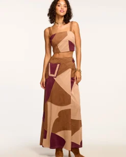 Sale Ramy Brook Jeannie Patchwork Faux Suede Skirt Pinotpatchwork