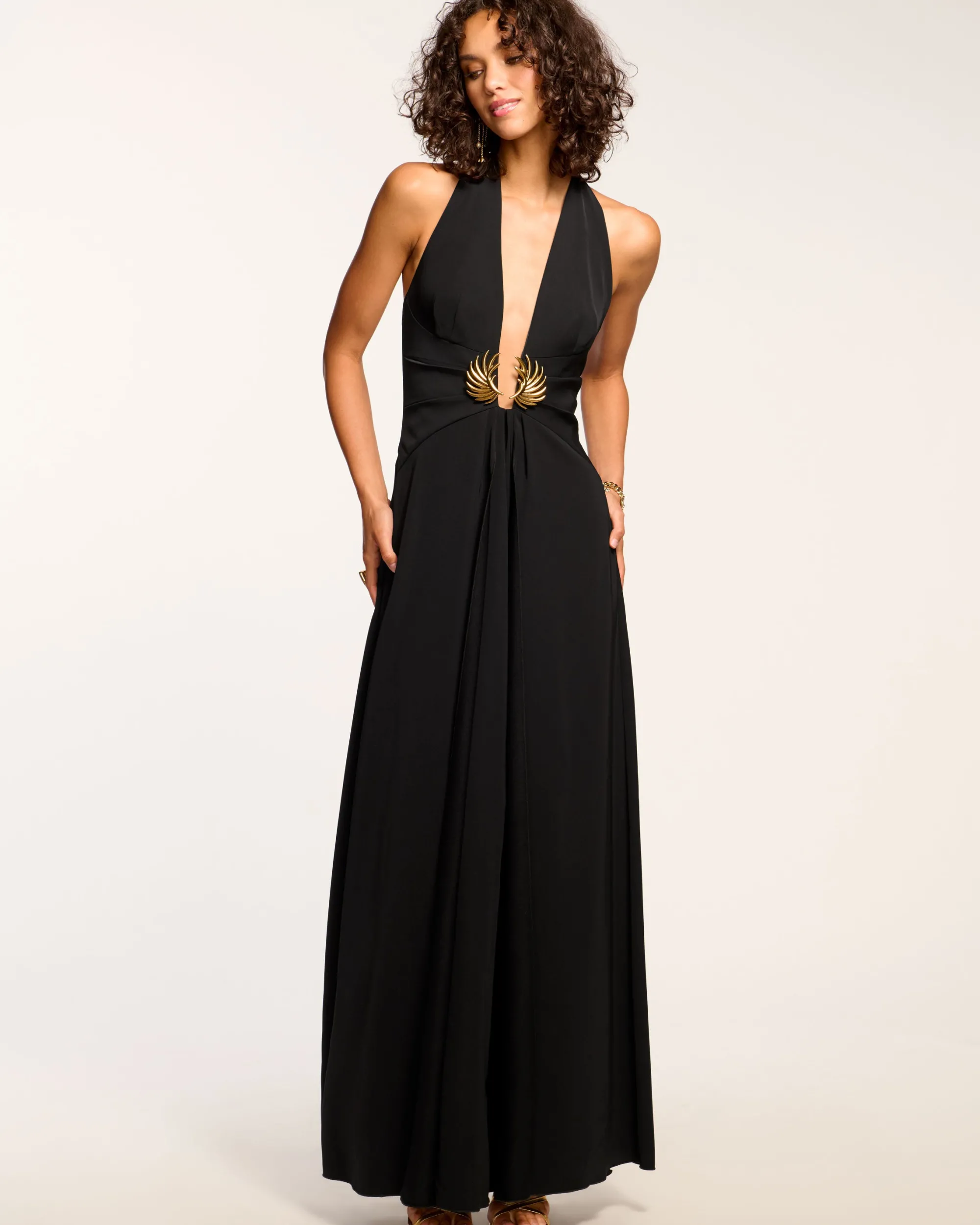 Sale Ramy Brook Jenie Embellished Plunging Gown Black