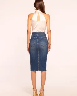 Fashion Ramy Brook Karter High Waisted Denim Skirt Mediumwash