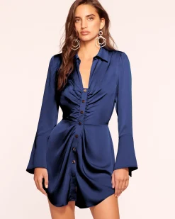 New Ramy Brook Katelyn Long Sleeve Ruched Mini Dress
