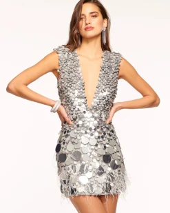 New Ramy Brook Lacey Sequin Mini Dress Silverpaillette