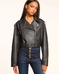 Fashion Ramy Brook Layana Faux Leather Motorcycle Jacket Black