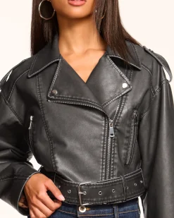 Fashion Ramy Brook Layana Faux Leather Motorcycle Jacket Black