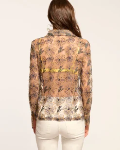 Outlet Ramy Brook Leda Sheer Embellished Long Sleeve Top Floralsequin