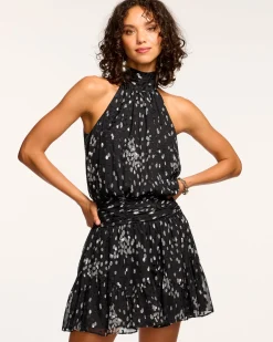 New Ramy Brook Leorelei Smocked High Neck Mini Dress Blackdot