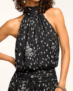 New Ramy Brook Leorelei Smocked High Neck Mini Dress Blackdot