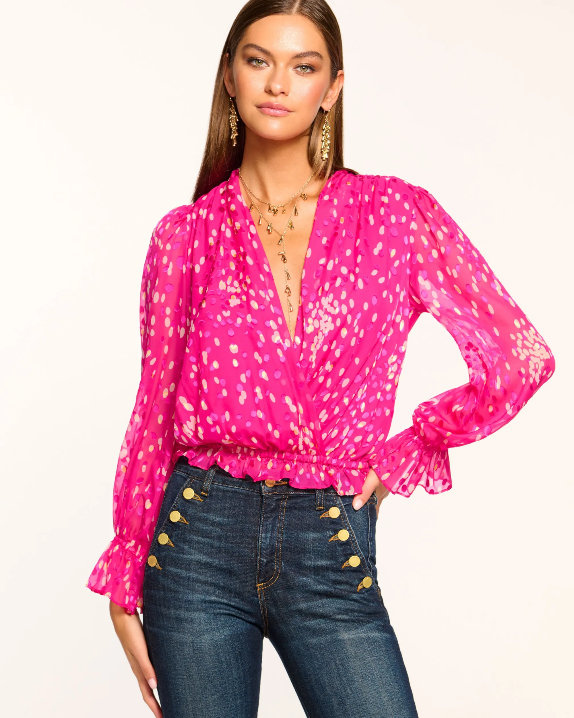 Online Ramy Brook Levi V-Neck Ruffle Blouse