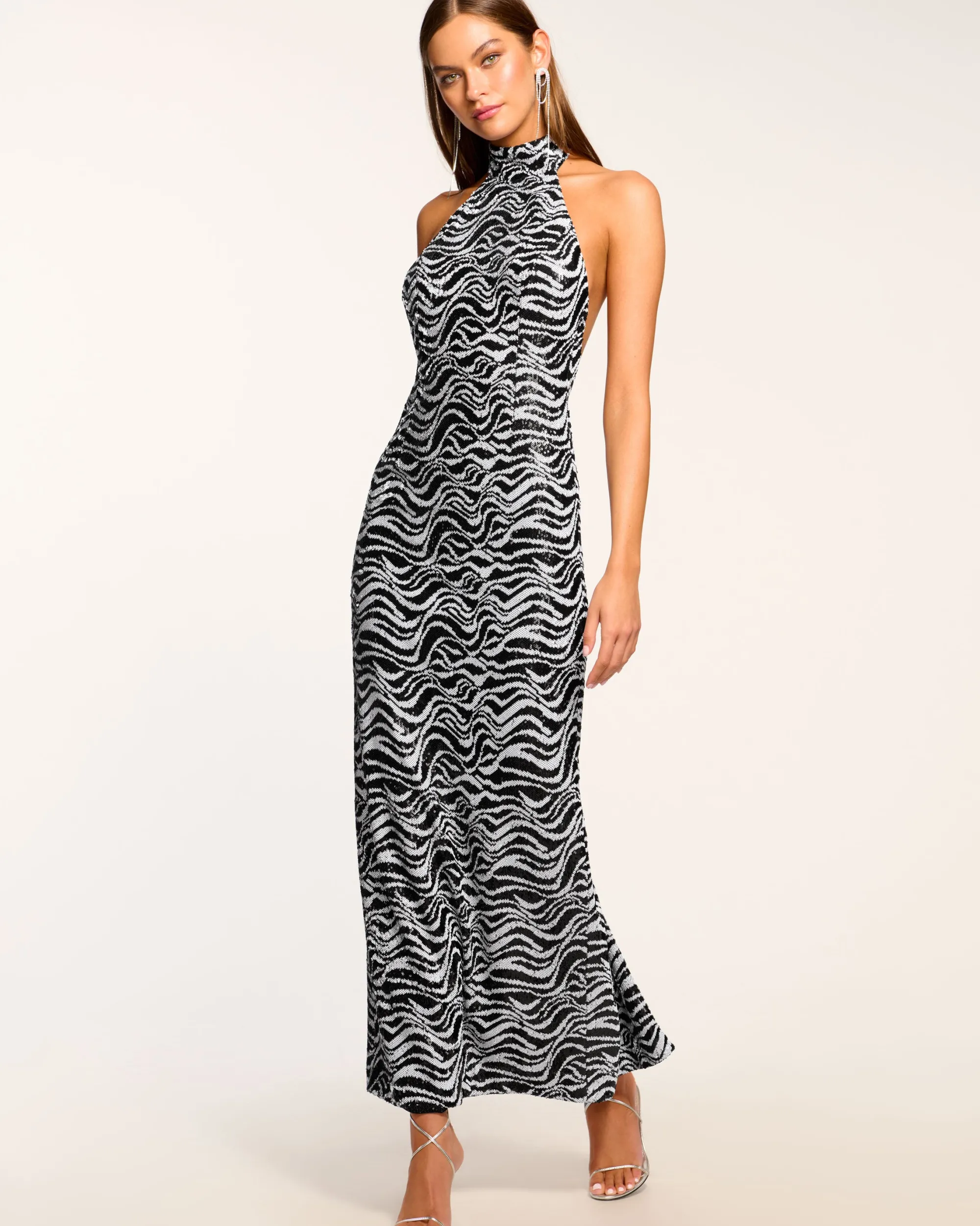 Fashion Ramy Brook Liliane Sequin Halter Gown Blackswirl