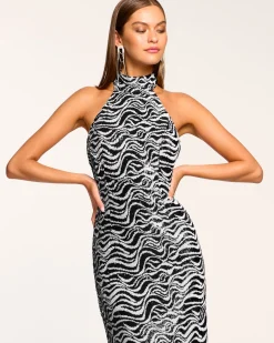 Fashion Ramy Brook Liliane Sequin Halter Gown Blackswirl