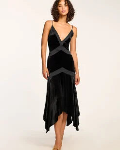 Outlet Ramy Brook Louisa Velvet Midi Slip Dress Black