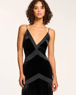 Outlet Ramy Brook Louisa Velvet Midi Slip Dress Black