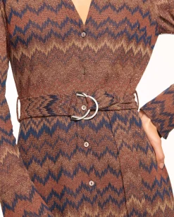 Online Ramy Brook Lydia Long Sleeve Belted Midi Dress Saddlechevron