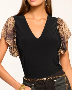 Clearance Ramy Brook Lysette V-Neck Flutter Sleeve Top Leopard