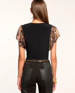 Clearance Ramy Brook Lysette V-Neck Flutter Sleeve Top Leopard