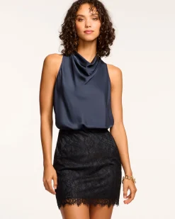 Hot Ramy Brook Magdalena Lace Cowl Neck Mini Dress Navy