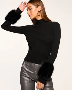 Hot Ramy Brook Magnus Turtleneck Faux Fur Sweater