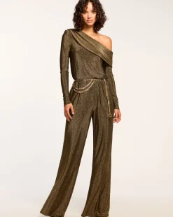 Fashion Ramy Brook Manny Off-The-Shoulder Sparkle Jumpsuit Goldknit