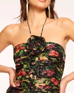 Clearance Ramy Brook Margret Ruched Ruffle Mini Dress Midnightfloral