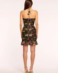 Clearance Ramy Brook Margret Ruched Ruffle Mini Dress Midnightfloral