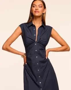 New Ramy Brook Mihal Cotton Poplin Midi Dress Navy