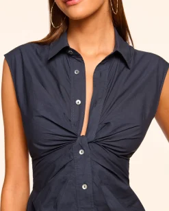 New Ramy Brook Mihal Cotton Poplin Midi Dress Navy