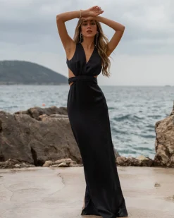 Online Ramy Brook Milan Open Back Gown Black
