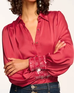Fashion Ramy Brook Milca Embellished Button Down Top Ruby