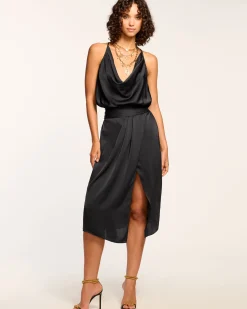 Sale Ramy Brook Monica Cowl Neck Midi Dress Black