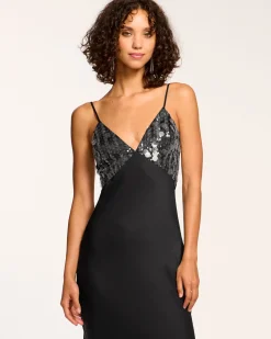 Outlet Ramy Brook Nadiene Embellished Slip Midi Dress Black