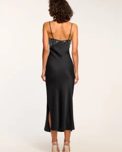 Outlet Ramy Brook Nadiene Embellished Slip Midi Dress Black