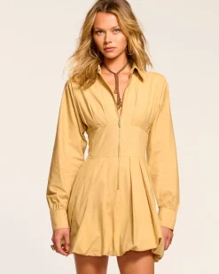 Clearance Ramy Brook Naira Cotton Poplin Bubble Mini Dress Burlap